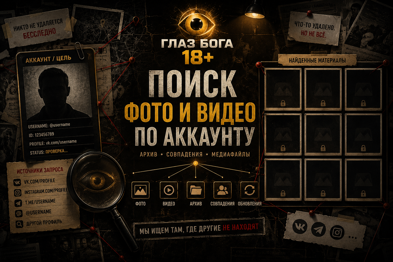 Поиск фото и видео по аккаунту и архив медиафайлов